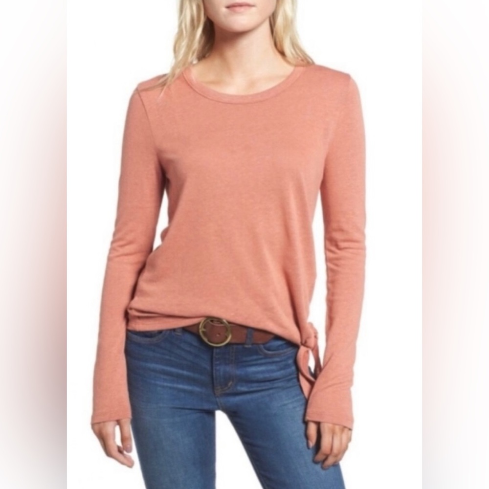 Madewell Soundcheck Long Sleeve Shirt Side Tie Linen Blend Peach
Orange